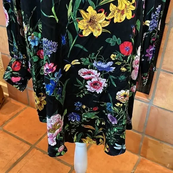 H & M Black Viscose Floral Long Sleeve Dress, size 14! - Picture 3 of 11